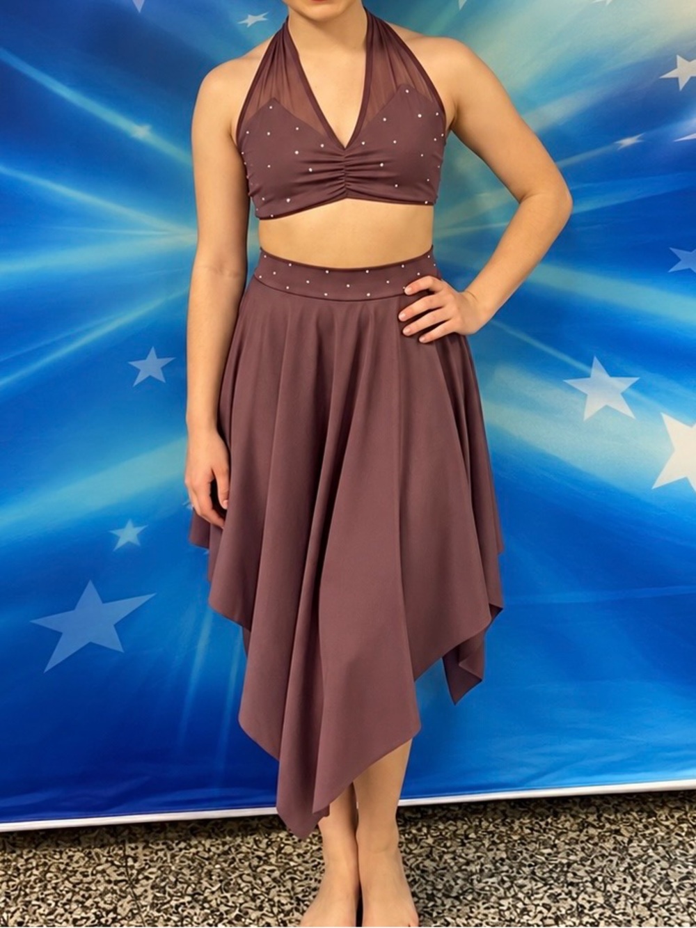 Kelle Purple Rhinestone 2 Piece Lyrical Contemporary Dance Costume Adult Medium